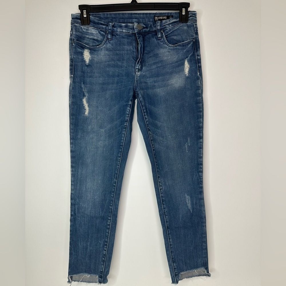 BLANKNYC Jeans Women's 29 Distressed Ankle Skinny Frayed Hem Blue Denim